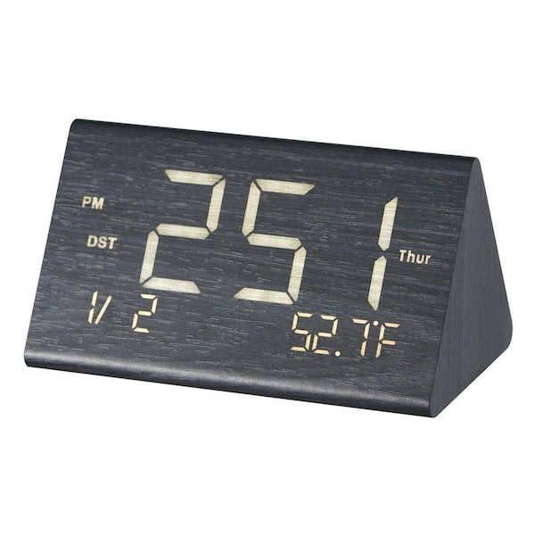 Wooden Desk Alarm Clock USB Port, Snooze, Night Light, Voice Control, Bedside Desktop Clock for Bedroom Kitchen Office