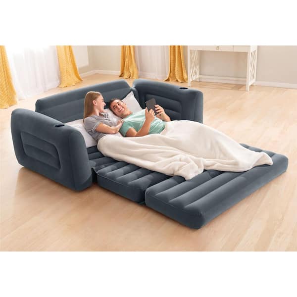 Intex Queen Inflatable Couch Pull Out Size Sofa Bed Sleep Away Futon, Dark  Gray 66552EP - The Home Depot