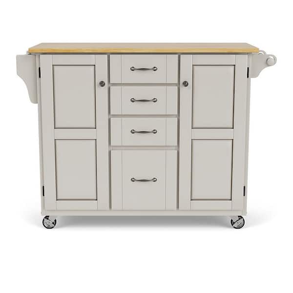 HOMESTYLES Create-a-Cart White Kitchen Cart with Natural Wood Top