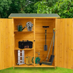 1.25 ft. x 4 ft. Outdoor Wood Storage Shed with Lockable Door, Detachable Shelves and Pitch Roof, Natural(5 sq. ft.)