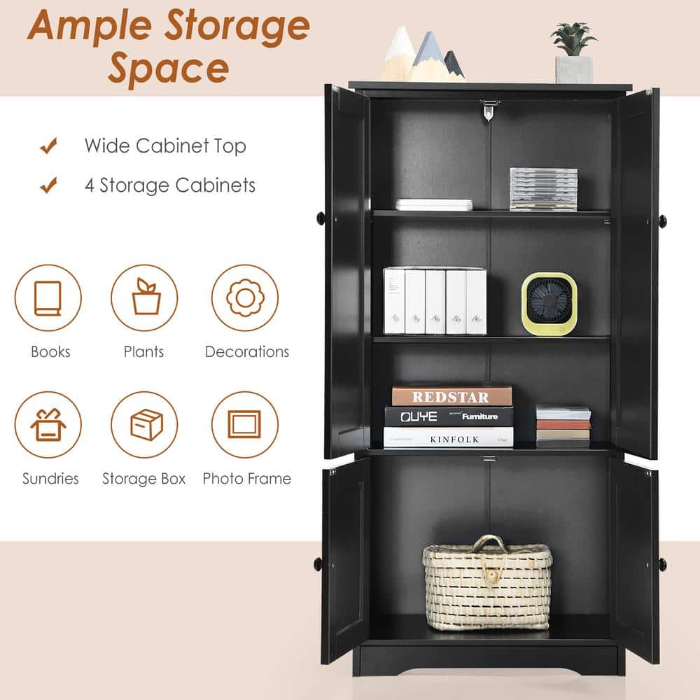 Black MDF Lockable Floor Cabinet with Adjustable Shelves