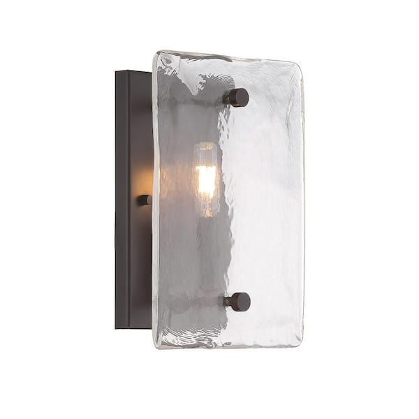 Savoy House Glenwood 8 in. W x 11 in. H 1-Light English Bronze Wall Sconce with Clear Water Glass Shade