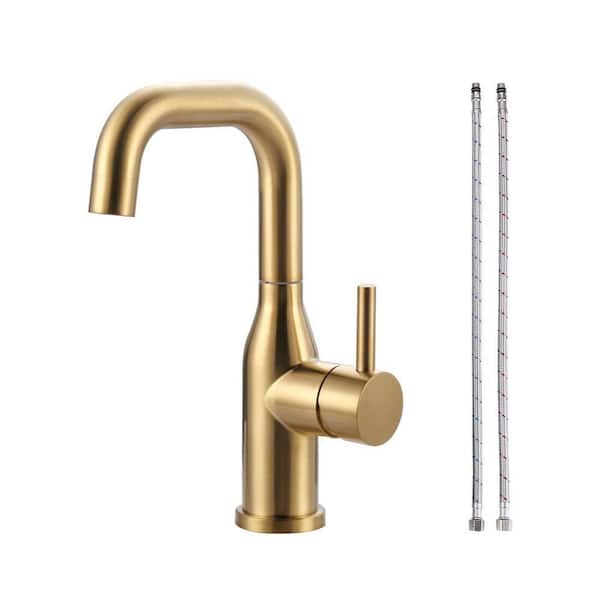 1-Hole Single Handle Bar Faucet Stainless Steel with Deckplate for Kitchen, Bar or Bathroom in Brushed Gold