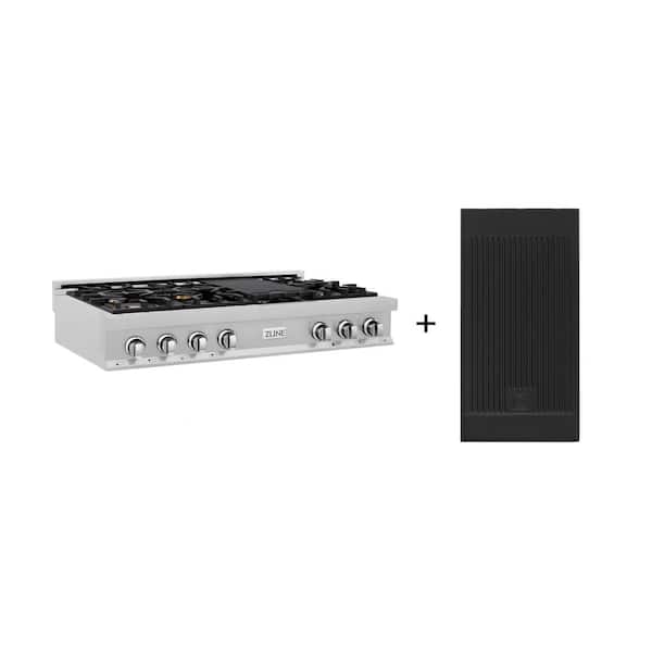 48 in. 7 Burner Front Control Gas Cooktop with Brass Burners in Fingerprint Resistant Stainless Steel with Griddle