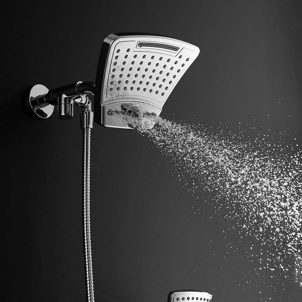 Chrome Wall Mounted Dual Shower Heads with Handheld Pulse