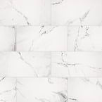 Carrara 12 in. x 24 in. Polished Porcelain Stone Look Floor and Wall Tile (16 sq. ft./Case)