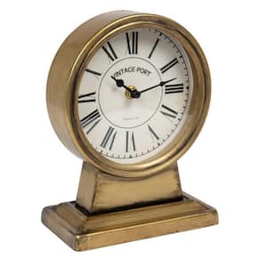 Gold Finish Analog Metal Mantel Decorative Clock