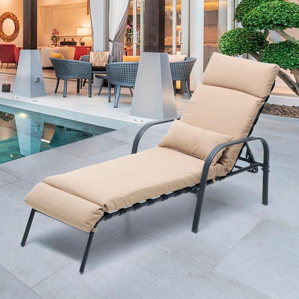 Crestlive Products 1-Piece Metal Outdoor Chaise Lounge with Tan Cushions