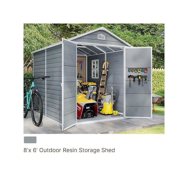 Lofka 8 x 6 ft. Gray Outdoor Storage Shed, Resin Garden Shed with
