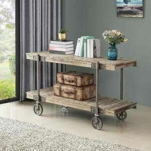 Oxford 50 in. Weathered Brown Standard Rectangle Wood Console Table with Wheels