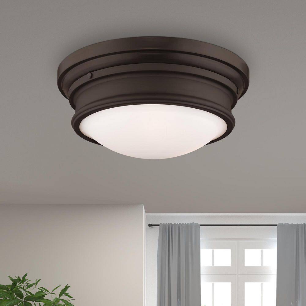 Bronze 15.5" Hand Blown Glass 3-Light Flush Mount