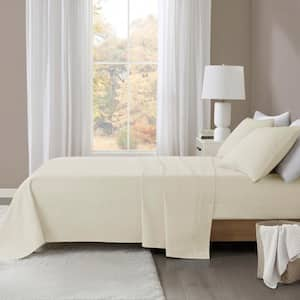 Oversized Cotton Flannel 4-Piece Ivory Solid King Sheet Set