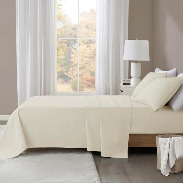 Oversized Cotton Flannel 4-Piece Ivory Solid King Sheet Set