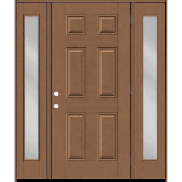 Steves & Sons Regency 64 in. x 80 in. 6-Panel LHOS Autumn Wheat Stain Mahogany Fiberglass Prehung Front Door Clear 12 in. SLs 4-9/16