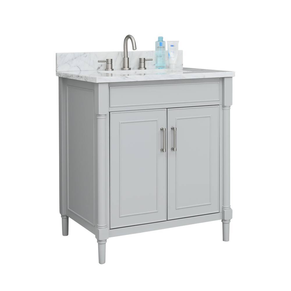 Light Gray Freestanding Single Vanity with Carrara Marble Top