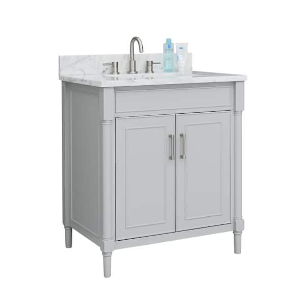Bristol 31 in. Single Sink Light Gray Bath Vanity with Carrara White Marble Top