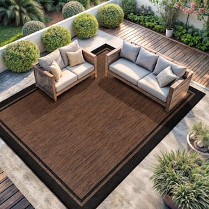 Hawaii Brown/Black 6 ft. x 9 ft. Bordered Indoor/Outdoor Area Rug