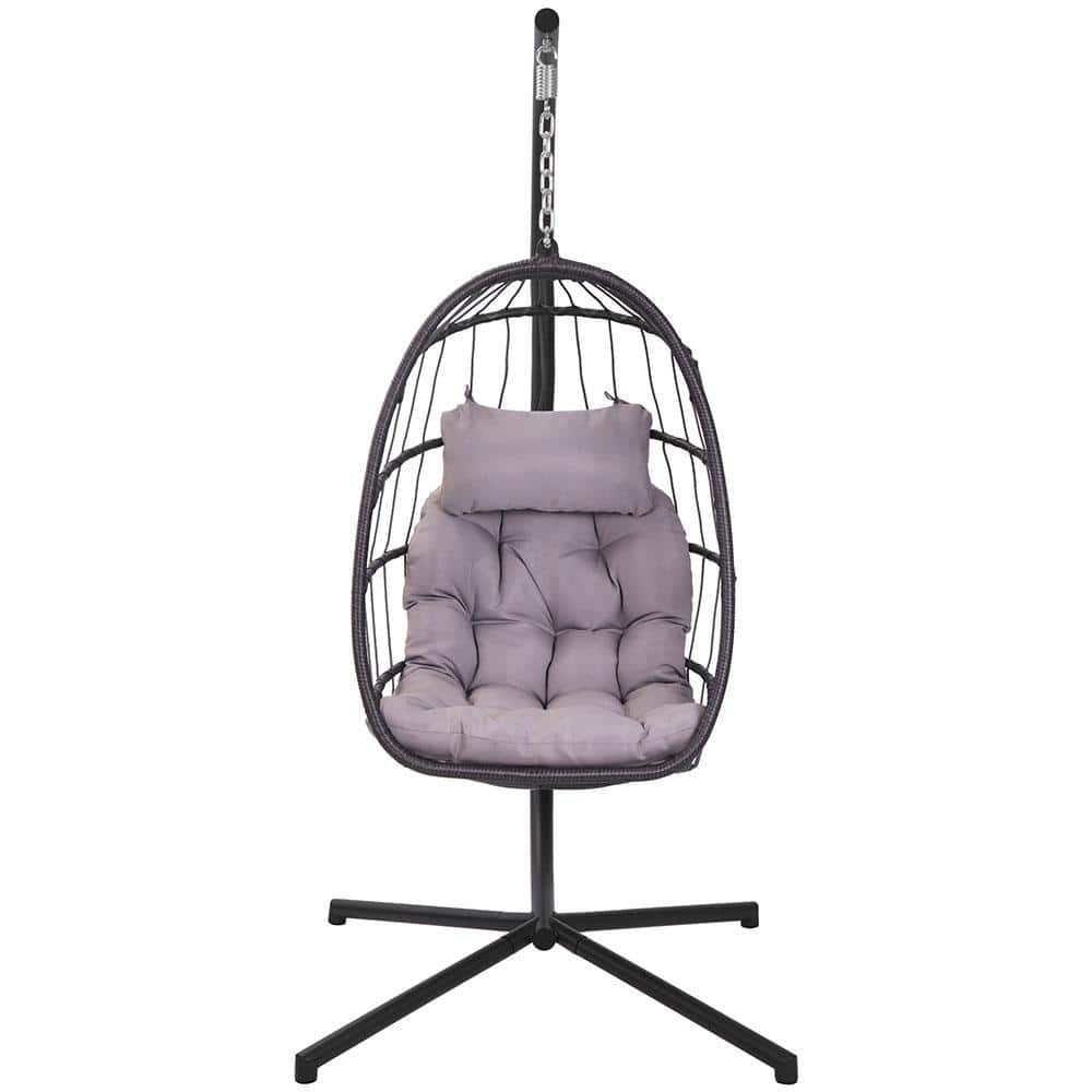 38 in. Outdoor Wicker Hanging Patio Swing, Patio Egg Chair with UV Resistan