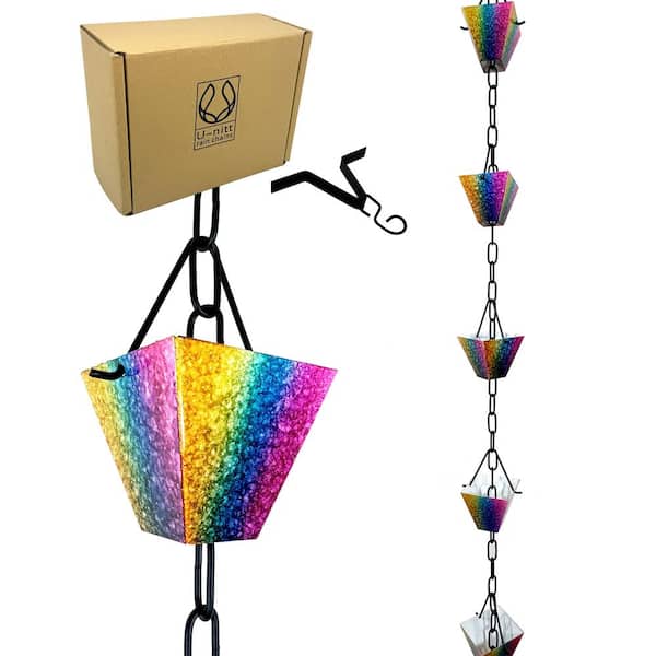 U-nitt 8.5 ft. Rainbow Square Multi-Color Rain Chain