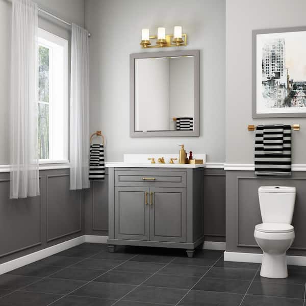Home Decorators Collection Grovehurst 36 in. W x 20 in. D x 35 in. H Single Sink Freestanding Bath Vanity in Gray with White Engineered Stone Top