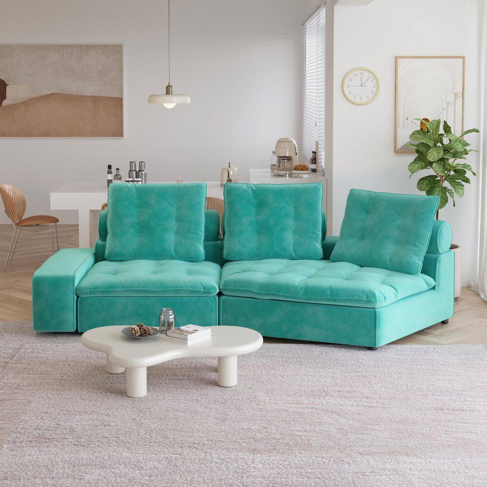 125.7 in. W Square Arm 2-piece Velvet Modular Free Combination Modern Sectional Sofa in. Blue