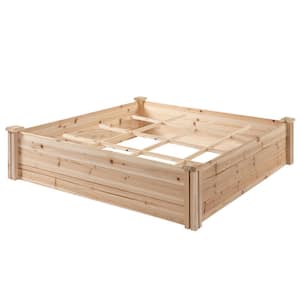 4 ft. x 4 ft. Natural Wooden Raised Garden Bed Planter Box with Segmented Growing Grid