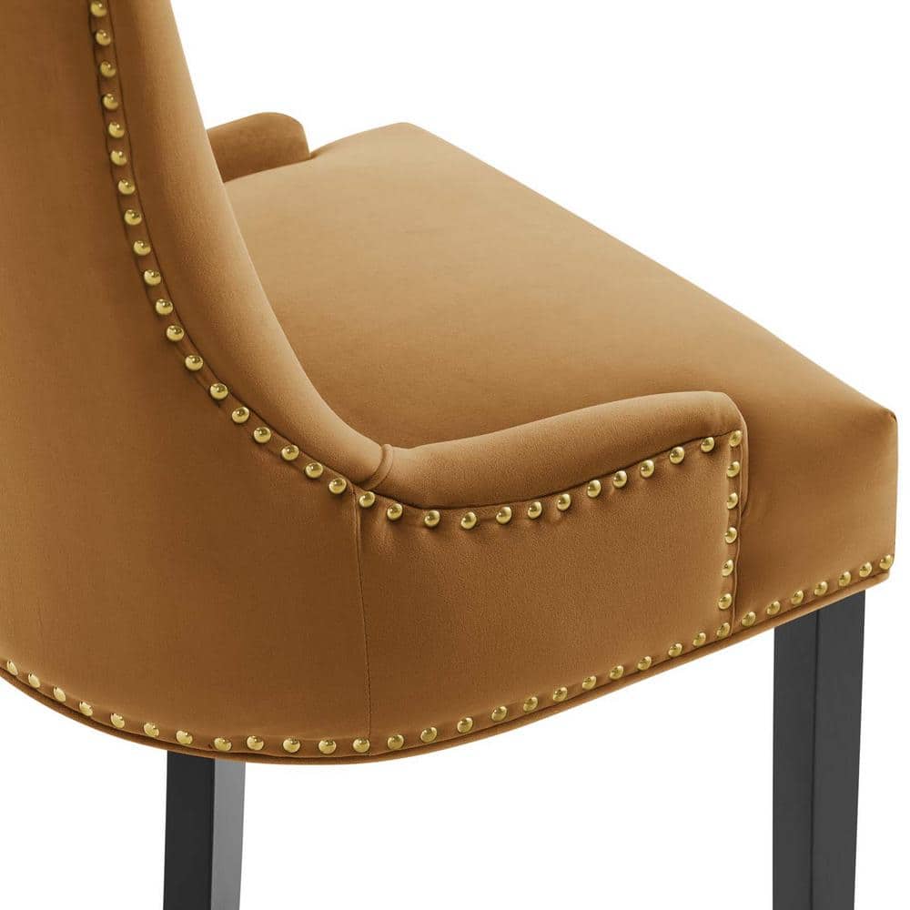 Cognac Hourglass Velvet & Wood Dining Side Chair