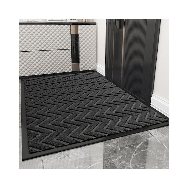 23.62 in. x 35.43 in. Outdoor Rubber Anti Slip Floor Mat, Non-Slip Dust-Trapping Entryway Doormat in Black