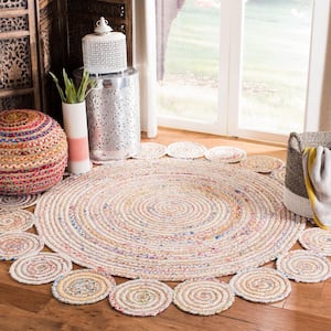 Cape Cod Ivory/Multi Doormat 3 ft. x 3 ft. Striped Circles Geometric Round Area Rug
