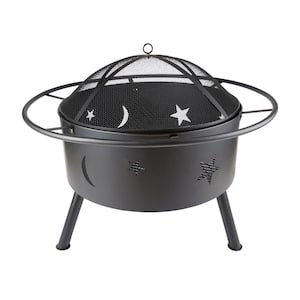 32.08 in. x 26.37 in. Iron Outdoor Wood Burning Fire Pit in Black