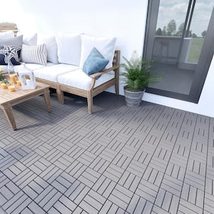 12 in. x 12 in. Wooden Gray Square Checker Interlocking Floor, Patio Deck Tiles (20-Pieces)