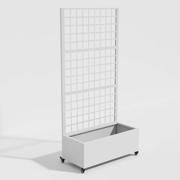 71.37 in. H x 35.1 in. W White Metal Rectangle Planting Box with Climbing Frame Decorative Art Panel