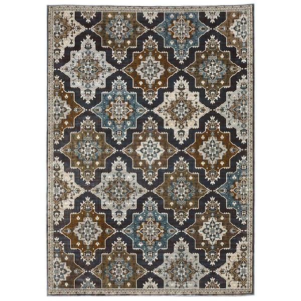 8 X 11 Gray, Blue Medallion Washable Area Rug Runner Rug