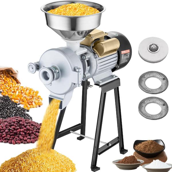 Electric Grain Mill Grinder, 3000-Watt Spice Grinders, Commercial Corn Mill with Funnel, Thickness Adjustable Machine