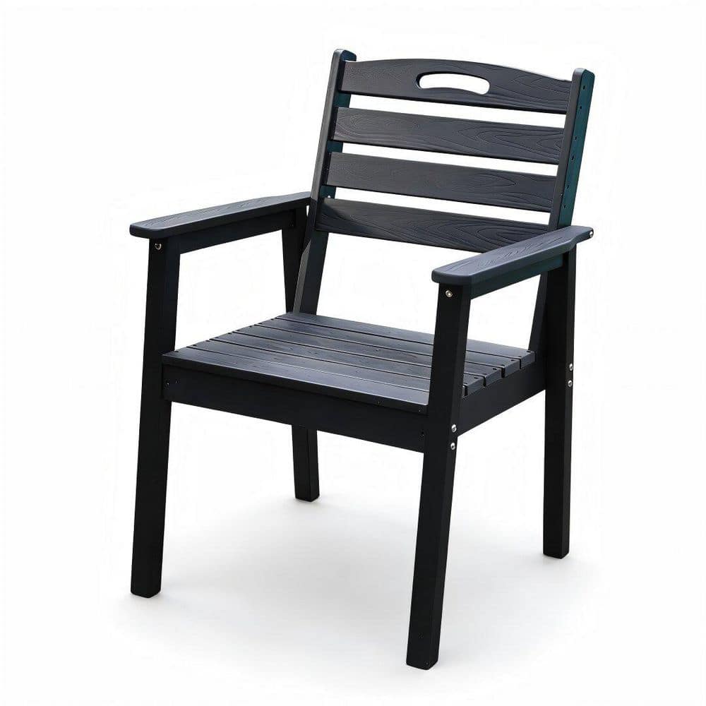 Dira HDPE Outdoor Patio Dining Chairs in Black with Slatted Back, Weather Resistant (Set of 2) price history on PriceWatchPro