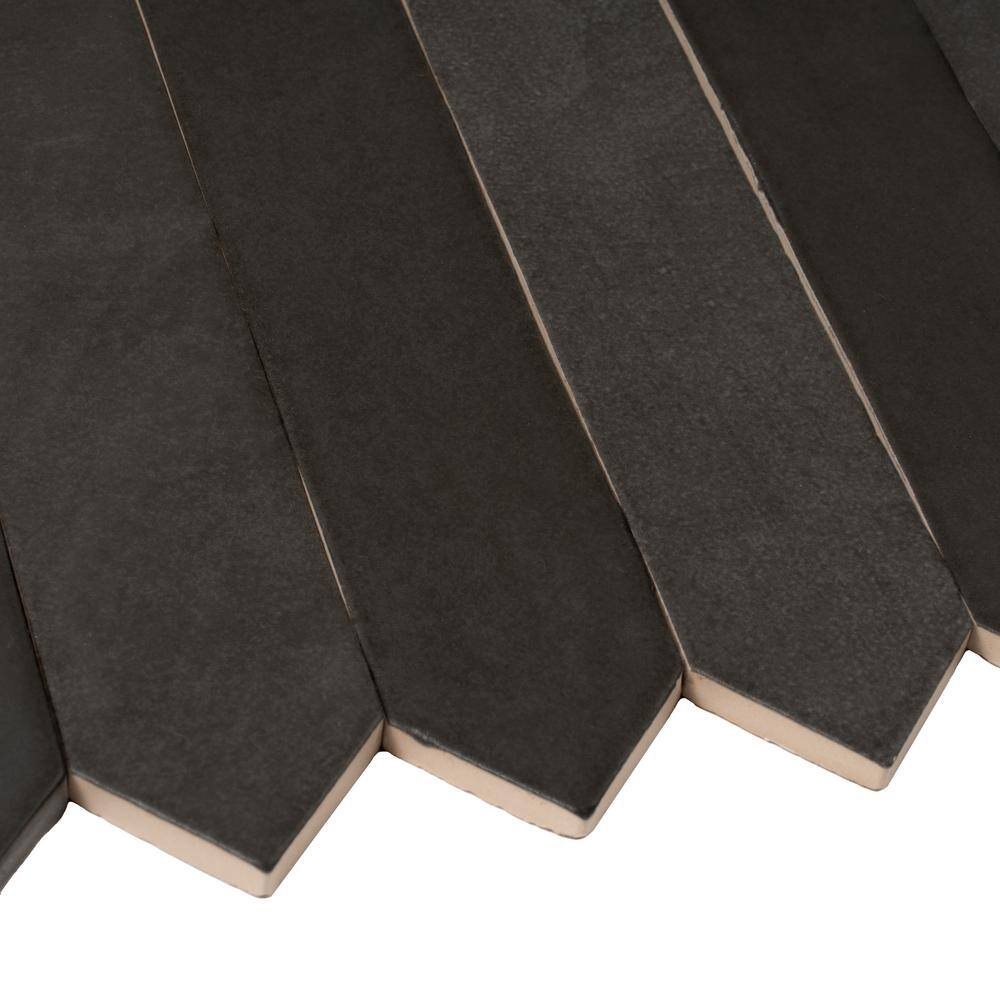 Matte Black Elongated Hexagon Ceramic Tile 1.7'' x 9.6''