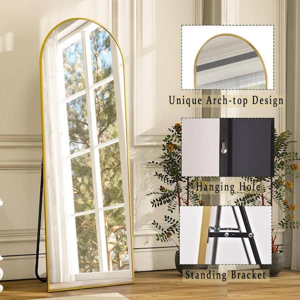 20.5 in. W x 63.4 in. H Arched Modern Gold Aluminum Framed Full Length Mirror Floor Mirror