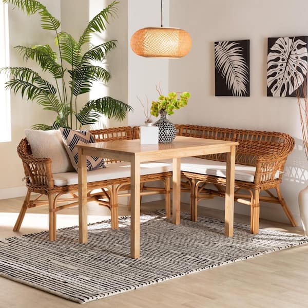 Nella 3-Piece Natural Rattan Wood Top Dining Set