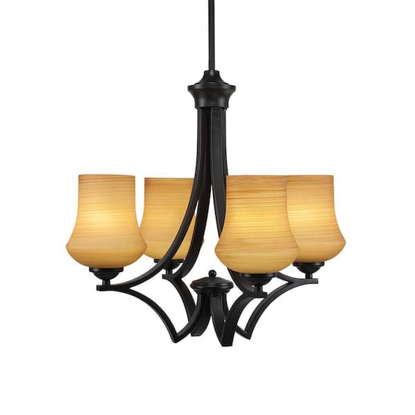 Unbranded Clevelend 4-Light Matte Black Round Chandelier with 5.5 in. Clevelend Cayenne Linen Glass Shades, No bulbs included