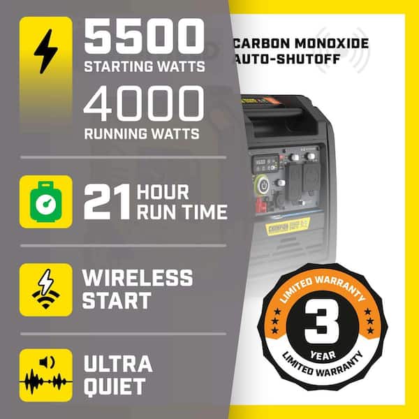 Ultra Quiet 5500/4000Watt Wireless Remote Start Dual Fuel RV-Ready Portable Inverter Generator with Free 3-Year Warranty