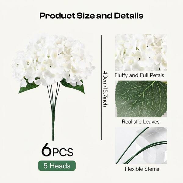 3.93 in. White Artificial Hydrangea Branch UV Resistant Waterproof