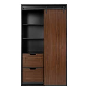 39.61 in. W x 18.7 in. D x 71.13 in. H Brown Linen Cabinet with Sliding Barn Door and 2 Drawers