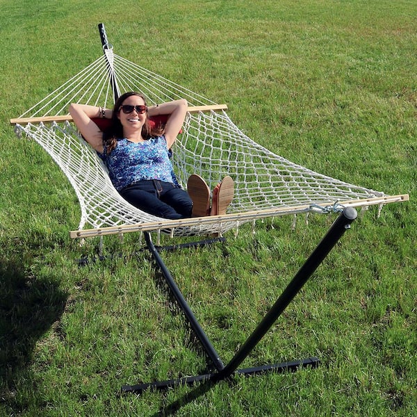 Sunnydaze Rope Hammock with 12' Steel Stand, Pad, and Pillow - Modern Lines