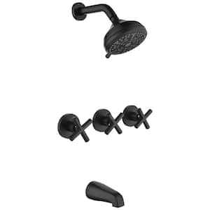Viki Triple Handle 10 Spray Patterns 1-Spray Tub and Shower Faucet 3.5 GPM in Black (Valve Included), Spot Resistant
