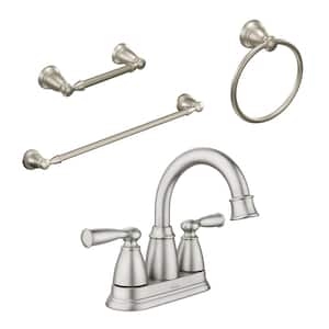 Banbury 4 in. Centerset Double Handle Bathroom Faucet Combo Kit with 3-Piece Hardware Set in Spot Resist Brushed Nickel