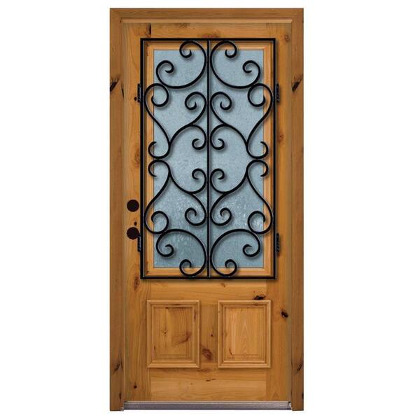 Steves & Sons 36 in. x 80 in. Decorative Iron Grille 3/4- Lite Stained Knotty Alder Wood Prehung Front Door