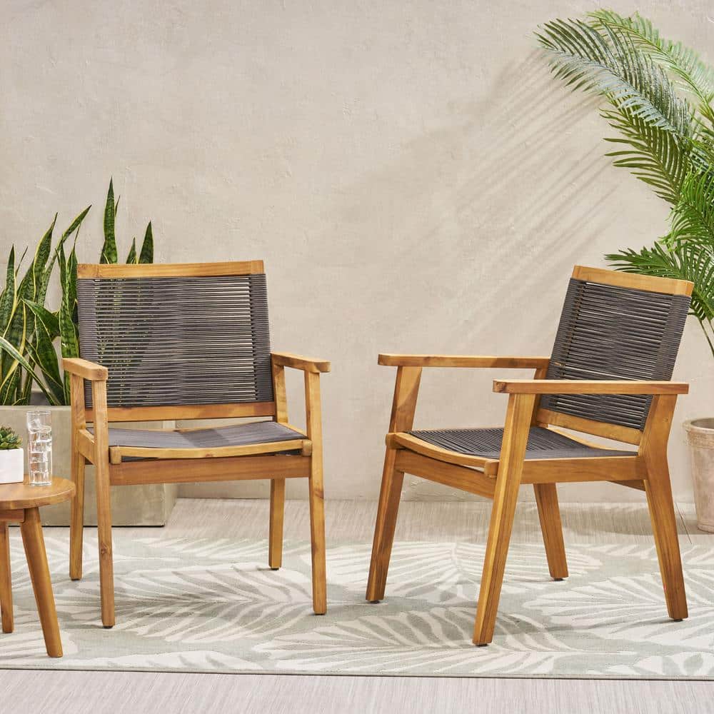 Outdoor Acacia Wood Dining Chair (Set of 2) for Patio, Backyard, Deck, Gard