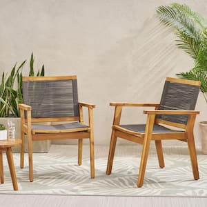Outdoor Acacia Wood Dining Chair (Set of 2) for Patio, Backyard, Deck, Garden, Teak and Dark Gray
