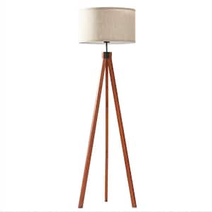 Eden 58 in. Havana Brown Traditional 1-Light 3-Way Dimming LED Floor Lamp with Beige Fabric Drum Shade