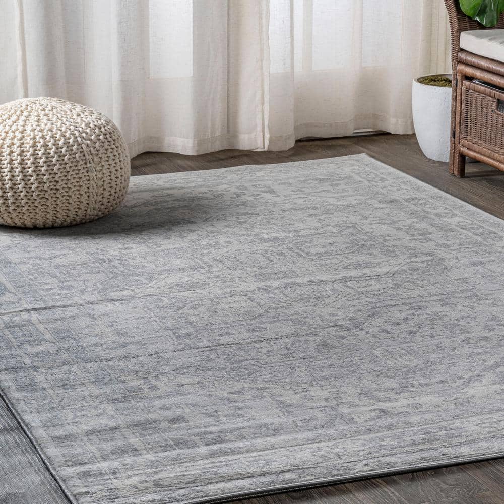 Light Gray/Ivory Synthetic Reversible Rectangular Runner Rug